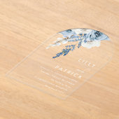 ダスティブルーボホフローラアーチ結婚ーズ アクリル招待状 (レイダウン)