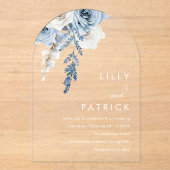 ダスティブルーボホフローラアーチ結婚ーズ アクリル招待状 (正面)