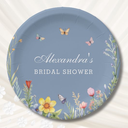 ダスティブルーボホフローラワイルドフラワーブライダルシャワー ペーパープレート