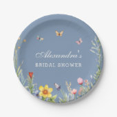 ダスティブルーボホフローラワイルドフラワーブライダルシャワー ペーパープレート (正面)