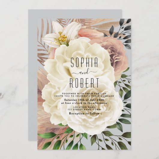 ダスティブルーボホフローラ結婚式招待状 招待状 (正面/裏面)