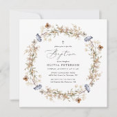 ダスティブルーボホワイルドフラワーバプテスマ招待状 招待状 (正面)