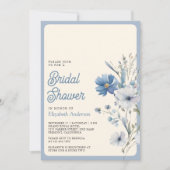 ダスティブルーボホワイルドフラワーフォトブライダルシャワー 招待状 (正面)