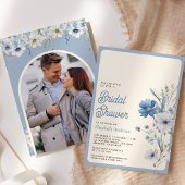 ダスティブルーボホワイルドフラワーフォトブライダルシャワー 招待状