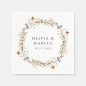 ダスティブルーボホワイルドフラワーリース結婚ズ スタンダードカクテルナプキン (正面)