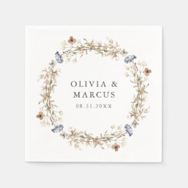 ダスティブルーボホワイルドフラワーリース結婚ズ スタンダードカクテルナプキン