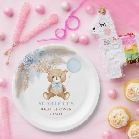 ダスティブルーボホーテディベア男の赤ちゃんシャワー ペーパープレート (パーティー)