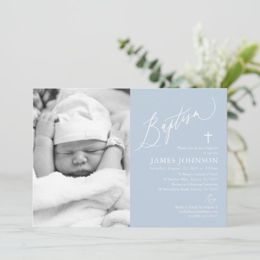 ダスティブルーボーイバプティスフォト招待状 招待状 (スタンド正面)