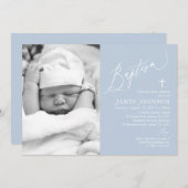 ダスティブルーボーイバプティスフォト招待状 招待状 (正面/裏面)