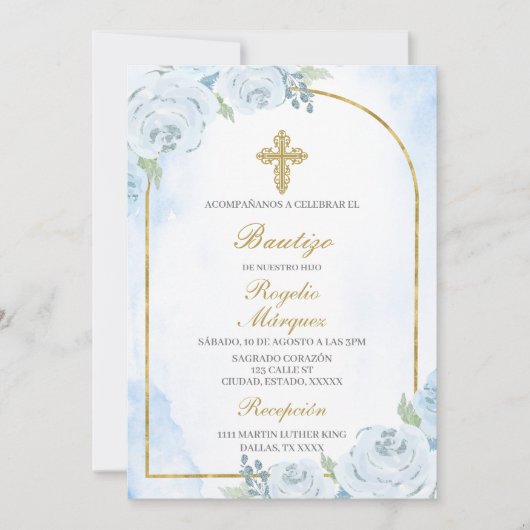 ダスティブルーボーイバプテスマスペインの招待状 招待状 (正面)