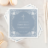 ダスティブルーボーイファーストコミュニオンエレガントヴィンテージ スタンダードカクテルナプキン