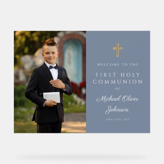 ダスティブルーボーイフォトファースト聖餐式へようこそ アクリルサイン (正面)