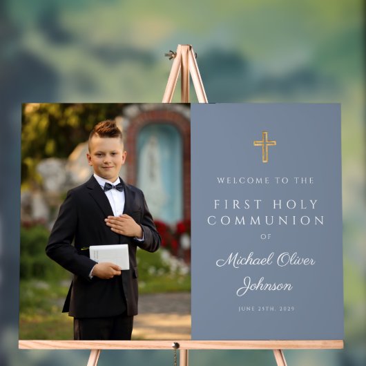 ダスティブルーボーイフォトファースト聖餐式へようこそ アクリルサイン (ニュートラル)