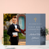 ダスティブルーボーイフォトファースト聖餐式へようこそ アクリルサイン (ウェディング)