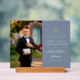 ダスティブルーボーイフォトファースト聖餐式へようこそ アクリルサイン