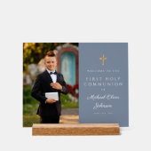 ダスティブルーボーイフォトファースト聖餐式へようこそ アクリルサイン (正面)