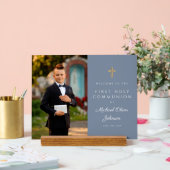 ダスティブルーボーイフォトファースト聖餐式へようこそ アクリルサイン (ウェディング)