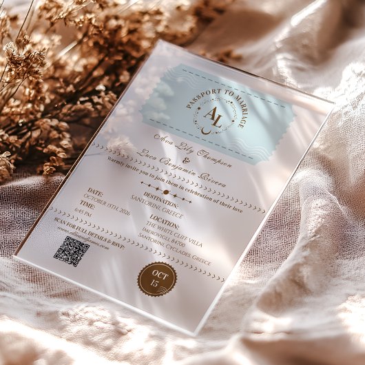 ダスティブルーボーディングパスコズミック結婚ズ アクリル招待状