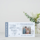 ダスティブルーボーディングパス目的地の結婚式 サンキューカード (スタンド正面)