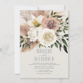 ダスティブルーボーホピンクフローラ結婚式招待状 招待状 (正面)