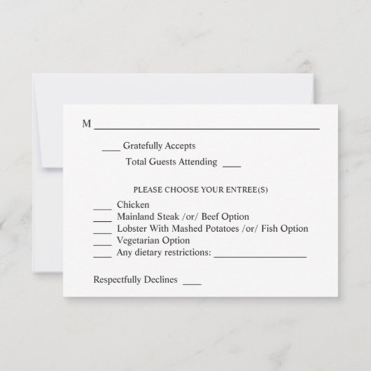 ダスティブルーボーホフローラと食事RSVPカード 出欠カード (裏面)