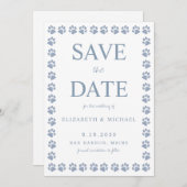 ダスティブルーポープリント結婚式の日付を保存 招待状 (正面/裏面)