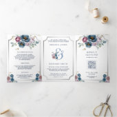 ダスティブルーマウブパープルフローラアンパサンド結婚ズ 三つ折り招待状 (内部)