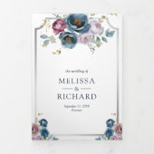 ダスティブルーマウブパープルフローラアンパサンド結婚ズ 三つ折り招待状 (カバー)