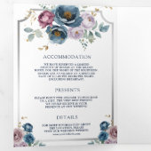 ダスティブルーマウブパープルフローラアンパサンド結婚ズ 三つ折り招待状 (内部最初)