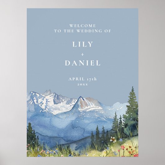 ダスティブルーマウンテンフローラ結婚のウェルカムサイン ポスター (正面)