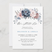 ダスティブルーマウヴバラピンク石板フローラ私たちはまだ行う 招待状 (正面)