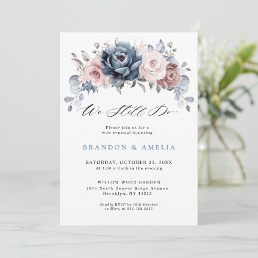 ダスティブルーマウヴバラピンク石板フローラ私たちはまだ行う 招待状 (スタンド正面)