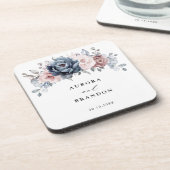 ダスティブルーマウヴバラピンク石板フローラ結婚ズ コースター (左側)