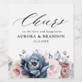 ダスティブルーマウヴバラピンク石板フローラ結婚ズ ワインラベル (シングルラベル)