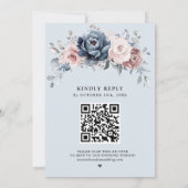 ダスティブルーマウヴバラピンク石板フローラ結婚ズ 招待状 (裏面)