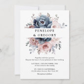 ダスティブルーマウヴバラピンク石板フローラ結婚ズ 招待状 (正面)