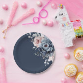 ダスティブルーマウヴバラピンク石板フローラ結婚ズP ペーパープレート (パーティー)