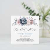 ダスティブルーマウヴバラピンク石板ブライダルシャワー 招待状 (スタンド正面)