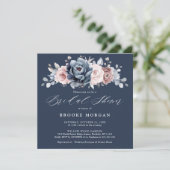 ダスティブルーマウヴバラピンク石板ブライダルシャワー 招待状 (スタンド正面)