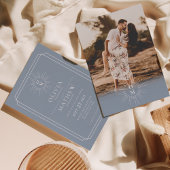 ダスティブルーミッドセンチュリー70年代モノグラム結婚写真 招待状