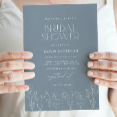 ダスティブルーミニマモダンリストフローラブライダルシャワー 招待状