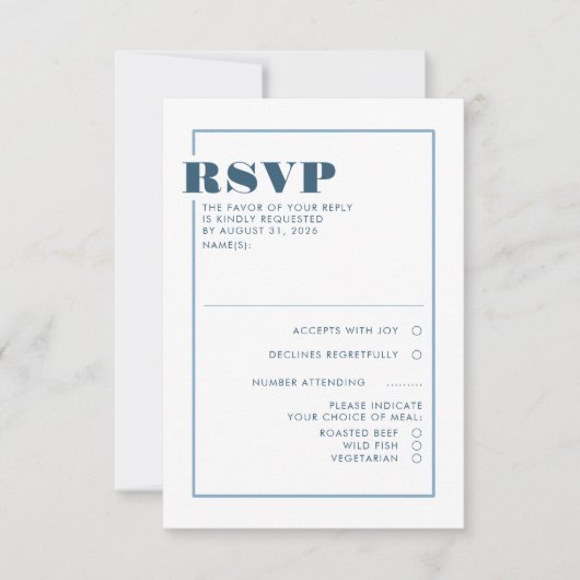 ダスティブルーミニマリストウェディングRSVP 出欠カード (正面)
