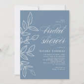 ダスティブルーミニマリストエレガントリーフブライダルシャワー 招待状 (正面)