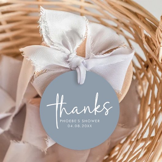 ダスティブルーミニマリストスクリプトブライダルシャワー フェイバータグ