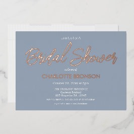 ダスティブルーミニマリストスクリプトブライダルシャワー 箔招待状
