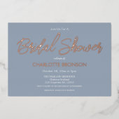 ダスティブルーミニマリストスクリプトブライダルシャワー 箔招待状 (正面)