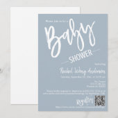 ダスティブルーミニマリストスクリプトベビーシャワーQRコード 招待状 (正面/裏面)