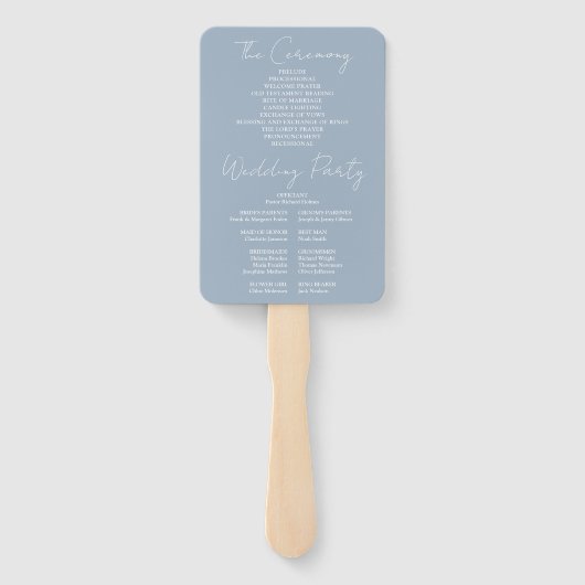 ダスティブルーミニマリストスクリプト結婚式 プログラム ハンドファン (裏面)