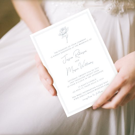 ダスティブルーミニマリストフランスの結婚式招待状 招待状