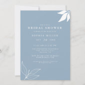 ダスティブルーミニマリストブランチ葉ブライダルシャワー 招待状 (正面)